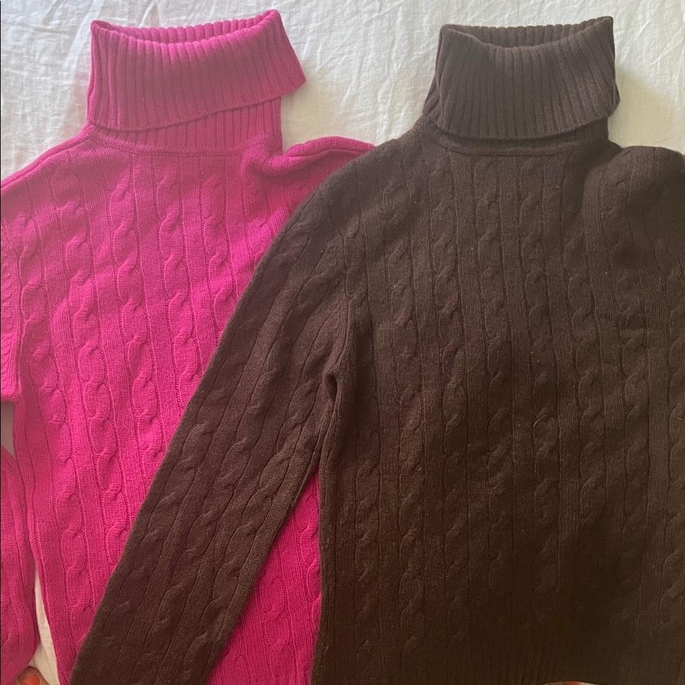 Lilly Pulitzer Cashmere Pink and Brown Cable Turtleneck Lot of 2!  Fits like XS